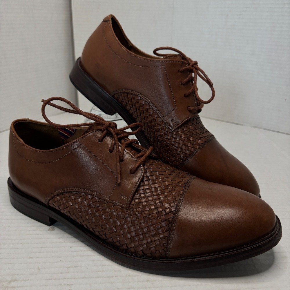Bostonian Oxford Men 11 Brown Woven Leather Cap Toe Dress Shoes